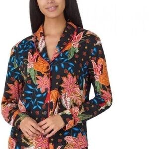 Room Service Pajama Top Women's L Jungle Floral Tiger Print Sleepshirt eccentric